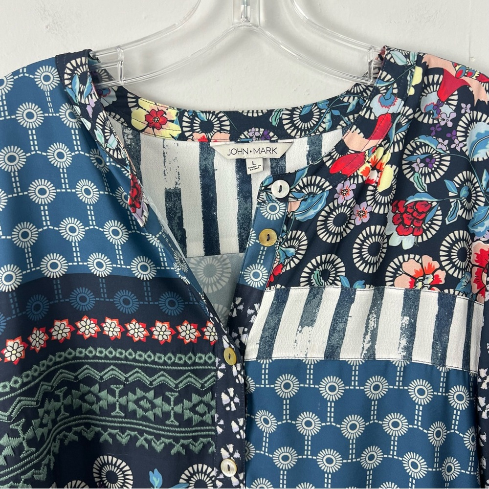 John Mark Multicolor Patchwork Blouse - image 4
